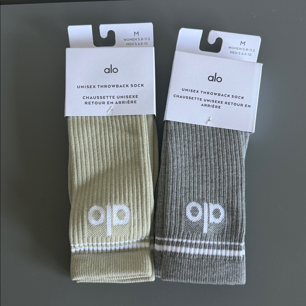 ALO Heather Gray & Limestone Green Throwback Socks